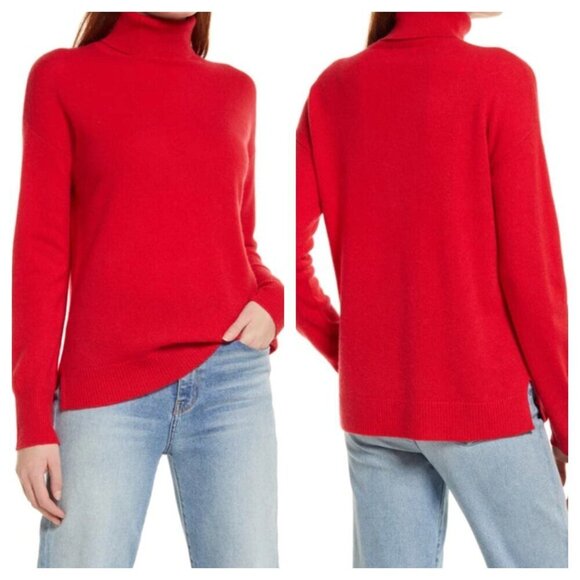 NORDSTROM Cashmere Turtleneck Sweater Lightweight Soft In Red Chinoise Women's M - Picture 1 of 7